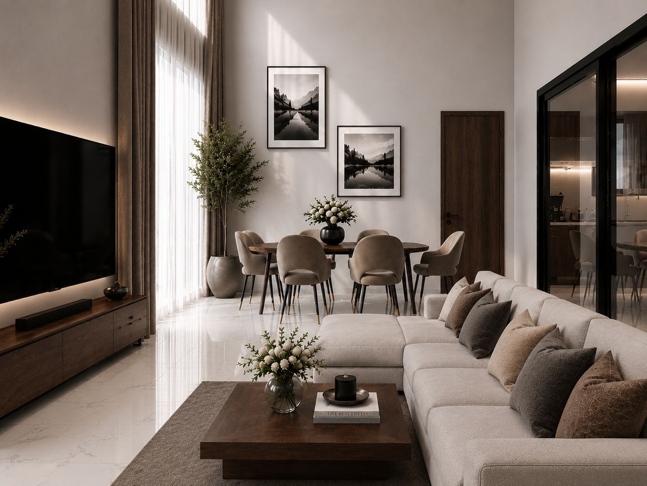 Open-plan living and dining area
