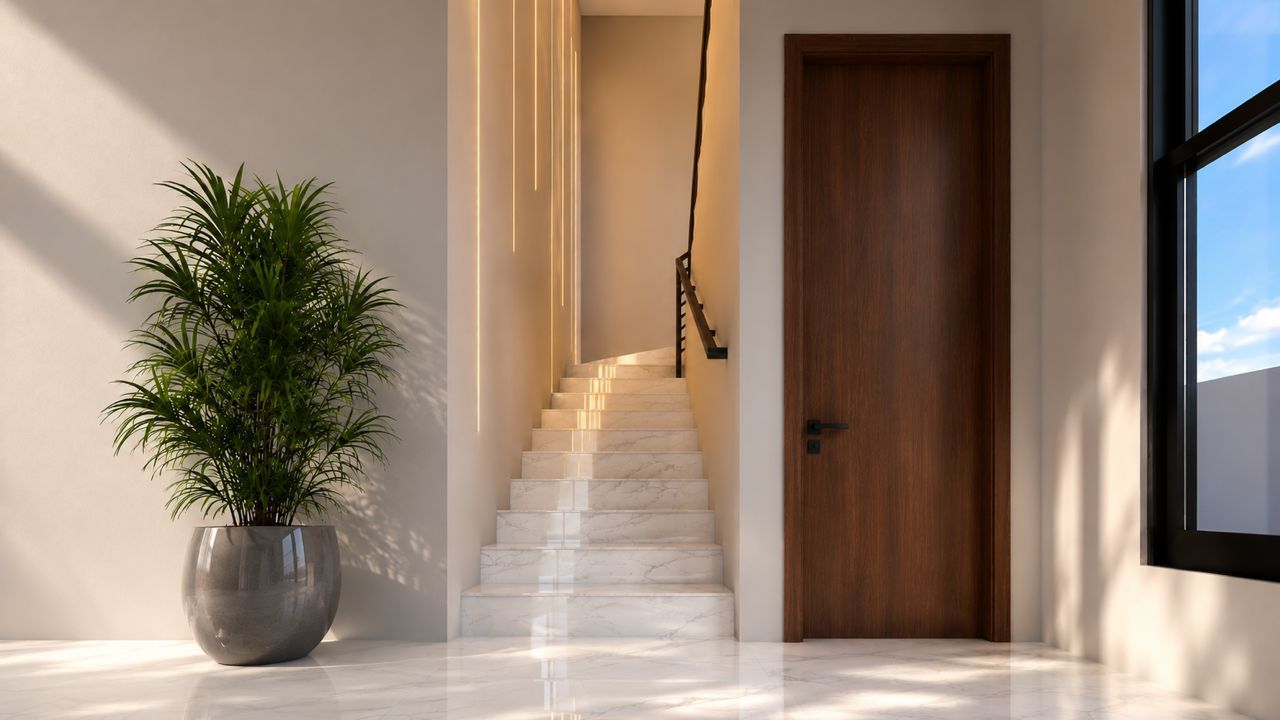 Marble staircase with LED strip lighting